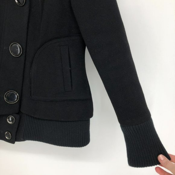 Soia and Kyo Black Wool blend Asymmetrical Buttoned Pea Coat womens Medium - Picture 13 of 15